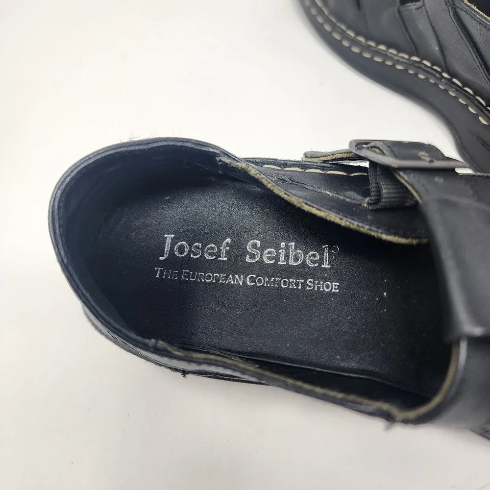 Josef Seibel Leather Fisherman Sandals Men's 6.5 Black Comfort European